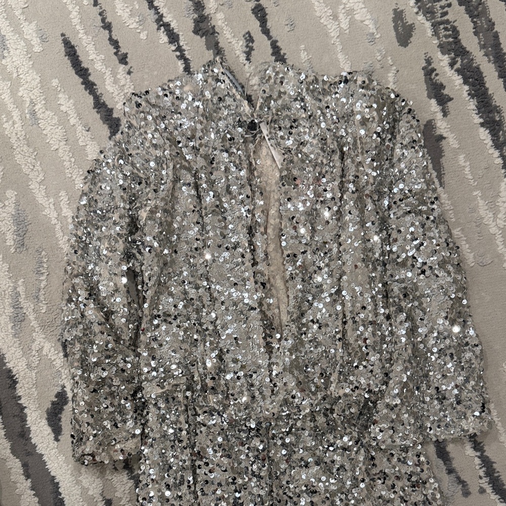 Zara Silver Sequin knotted Jumpsuit Romper - Picture 7 of 8